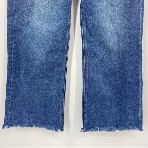 JBD Just Black Jeans Two Tone Wide Leg Cut Off Hem Raw Waist Crop Leg Size 27 - Picture 3 of 10